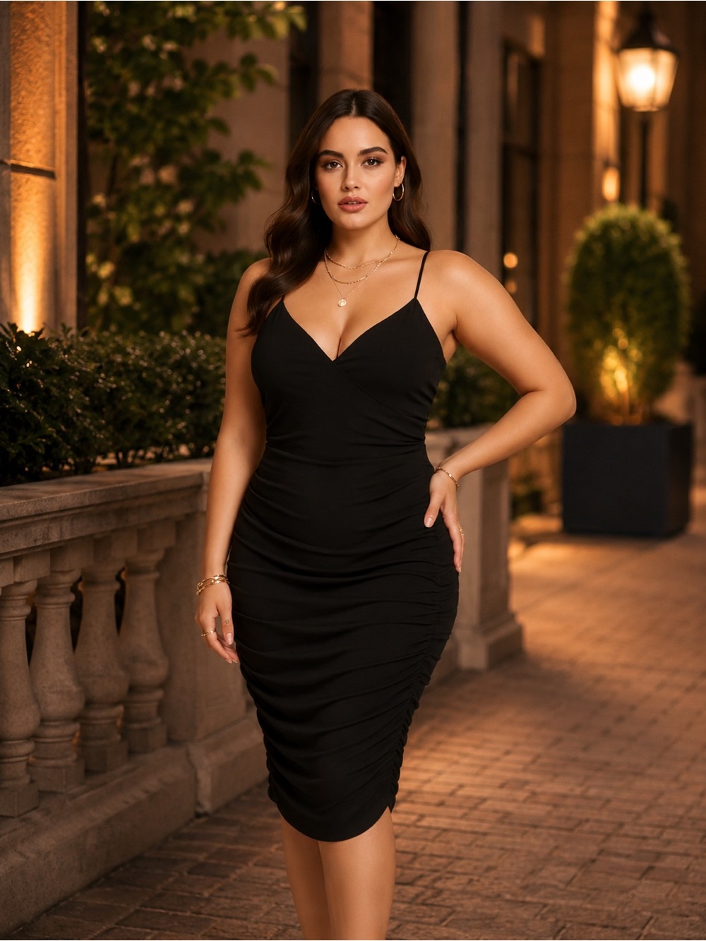 Curlbiuty Black Ruched‎ Bodycon Dress Cocktail Date Night Wedding Guest XL (NWT)